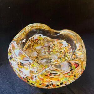 Murano Style Heavy Glass Trinket Bowl and Kreiss Blue Glass Paperweight